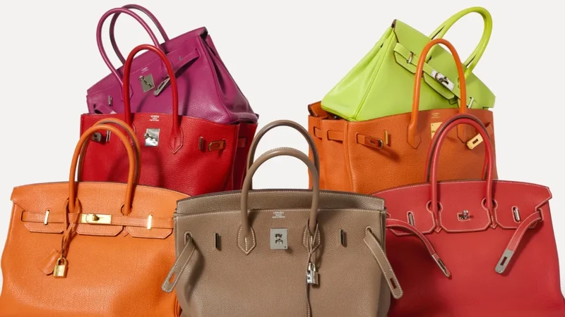 Collection of colorful designer handbags